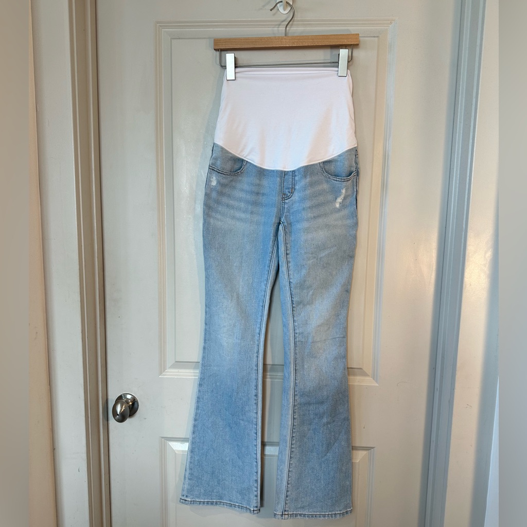 Hatch Light Blue Denim Maternity Flare Jeans With White Panel